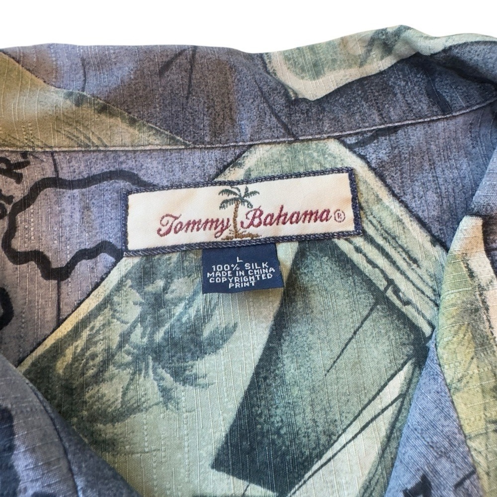 Tommy Bahama Blue Silk Hawaiian Camp Shirt Men's Large Tropical Resort Aloha EUC - Picture 10 of 16